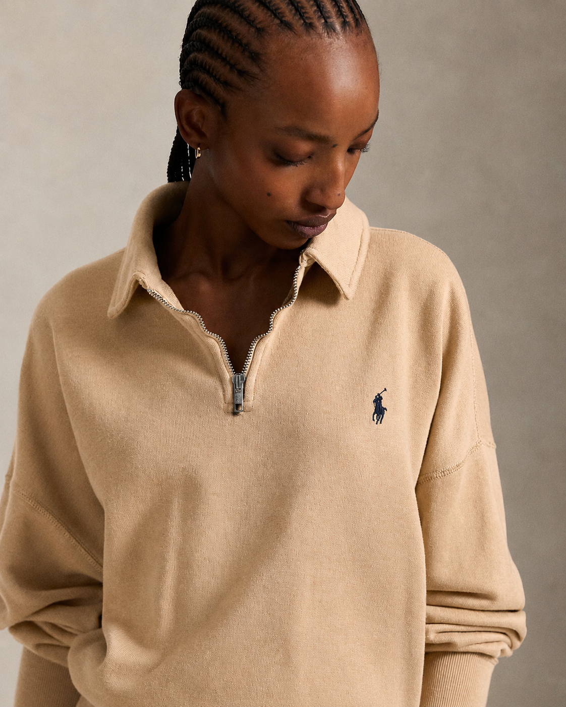 Women's Ralph Lauren Quarter-Zip Sweater (Beige)