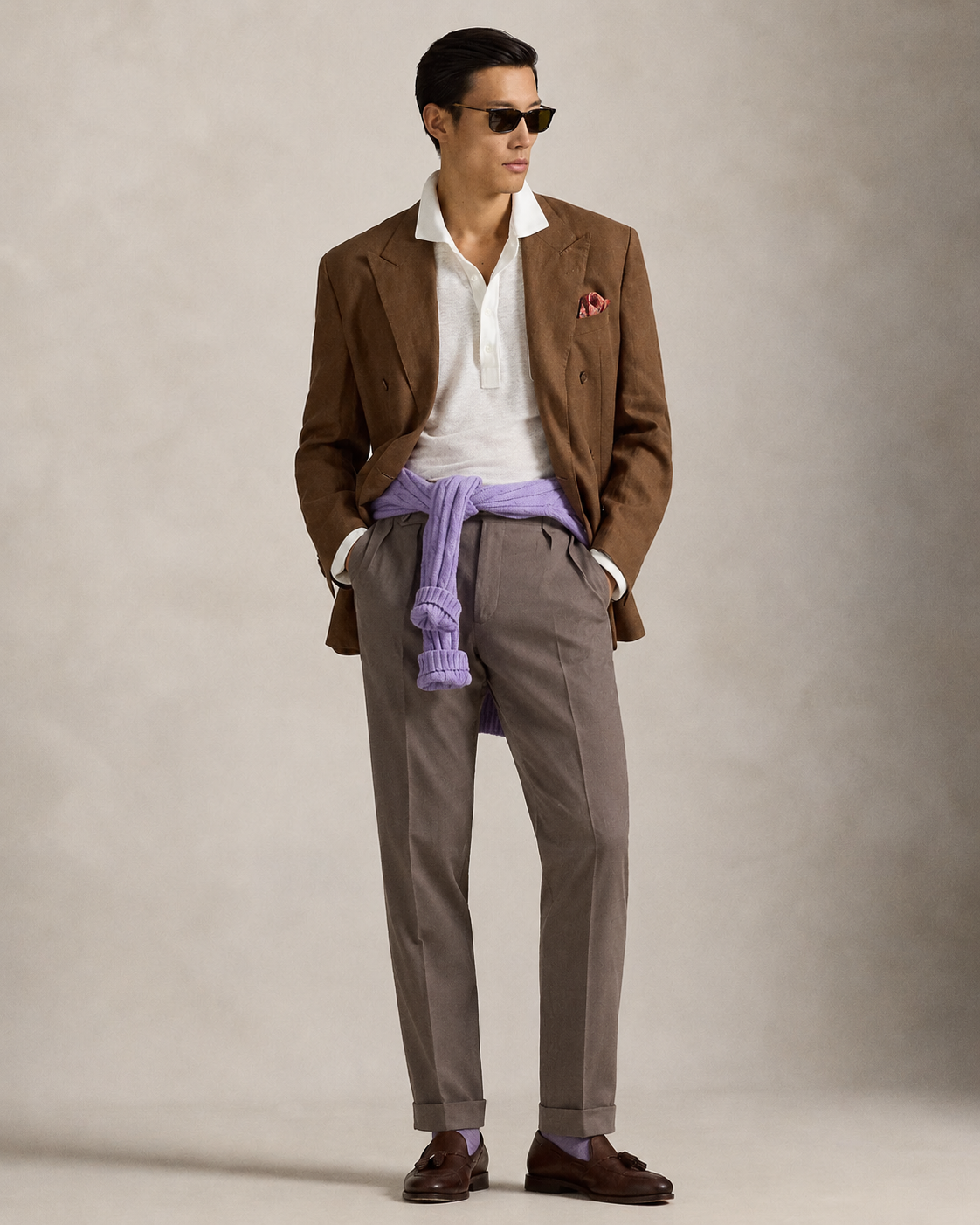 Men's Ralph Lauren Button Linen Pants (Khaki)