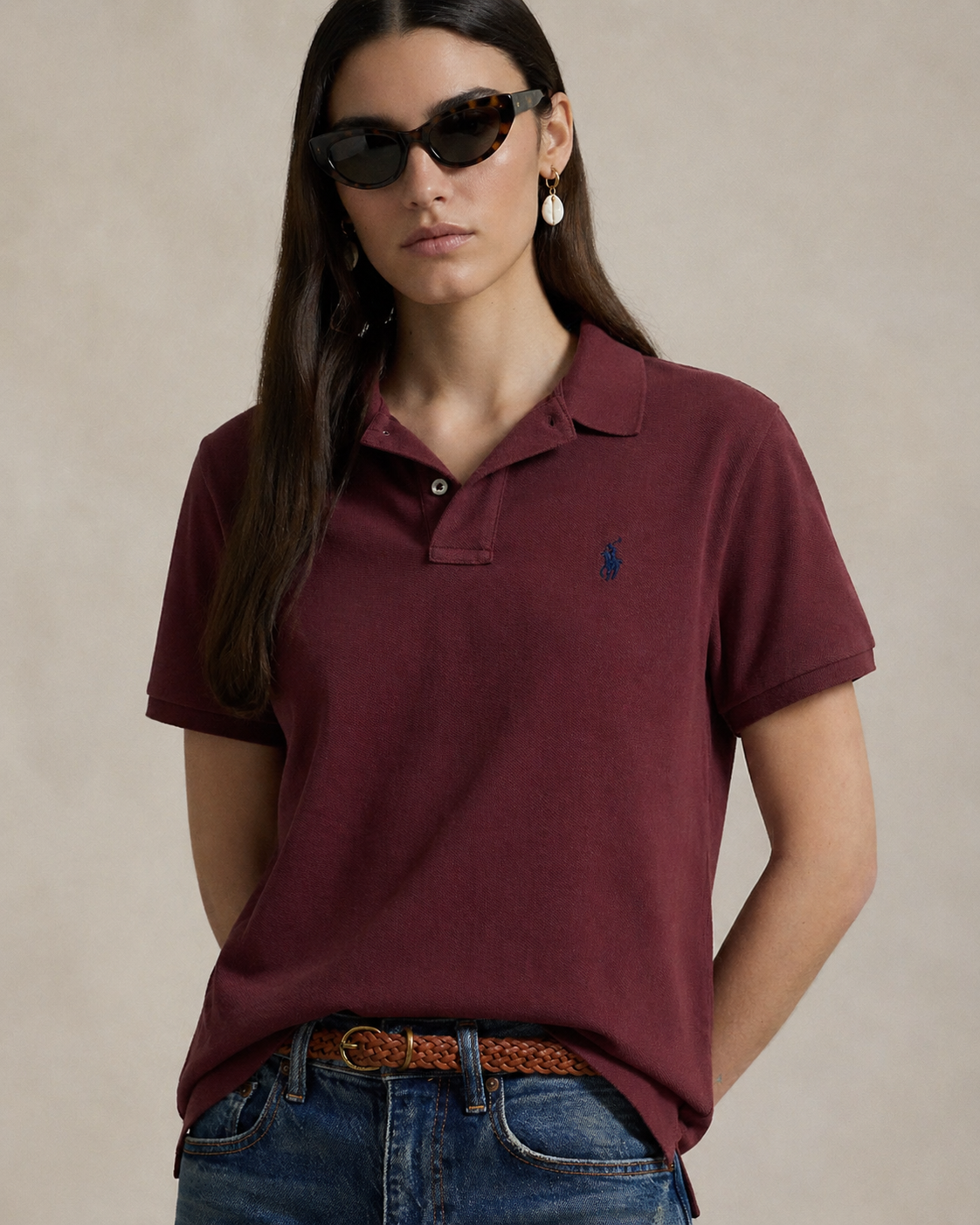 Women's Ralph Lauren Polo Shirt (Dark Red)