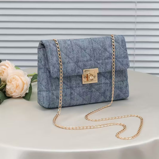 Women's Lock Chain Bag (Blue)