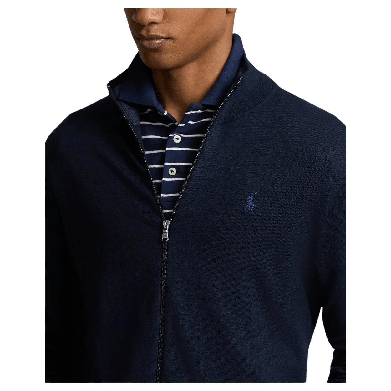 Men's 100% Cashmere Ralph Lauren Full-Zip Sweater (Navy Blue)