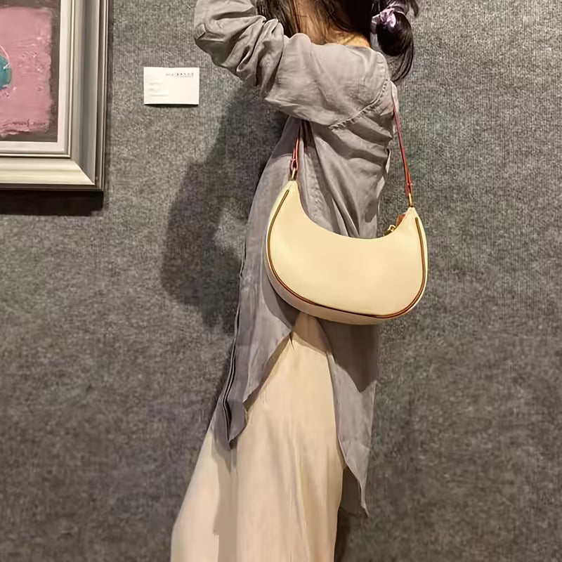 Women's Crescent Shoulder Bag (Beige)
