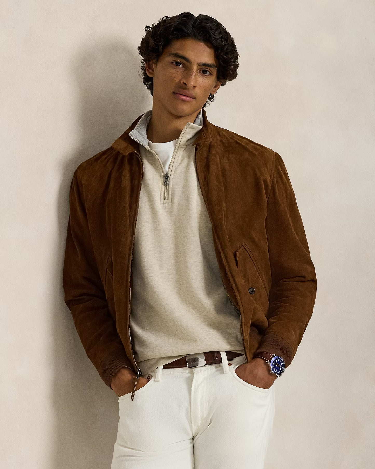 Men's 100% Cashmere Ralph Lauren Quarter-Zip Sweater (Beige)