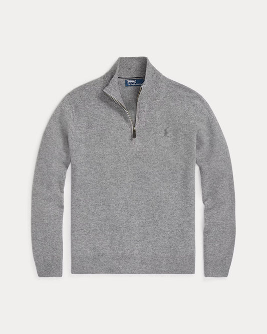 Men's 100% Cashmere Ralph Lauren Quarter-Zip Sweater (Grey)