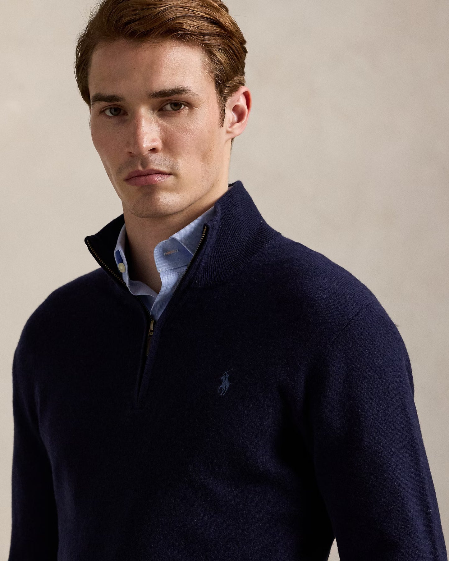 Men's 100% Cashmere Ralph Lauren Quarter-Zip Sweater (Navy Blue)
