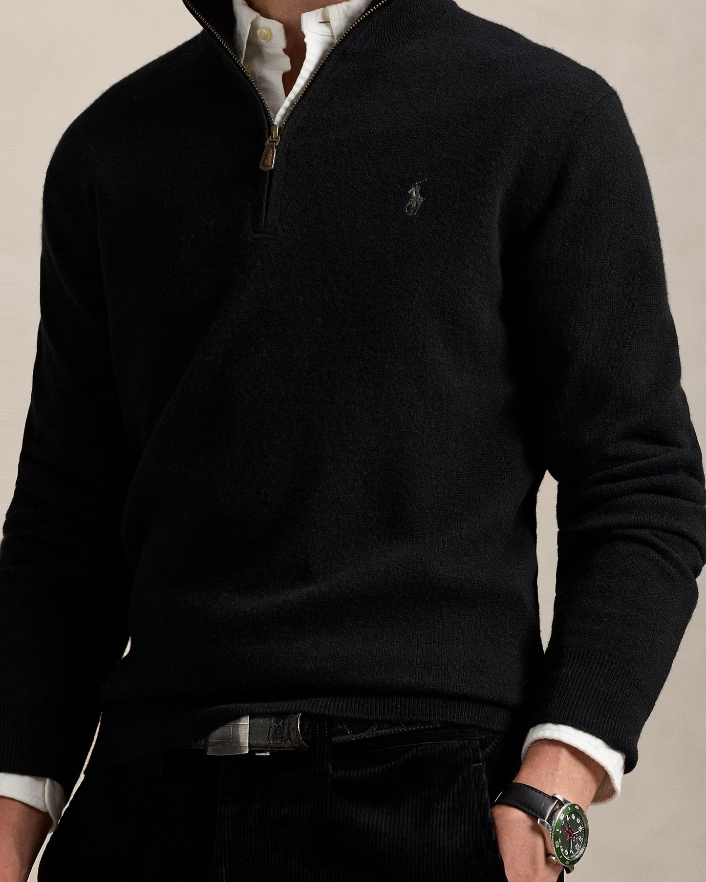 Men's 100% Cashmere Ralph Lauren Quarter-Zip Sweater (Black)