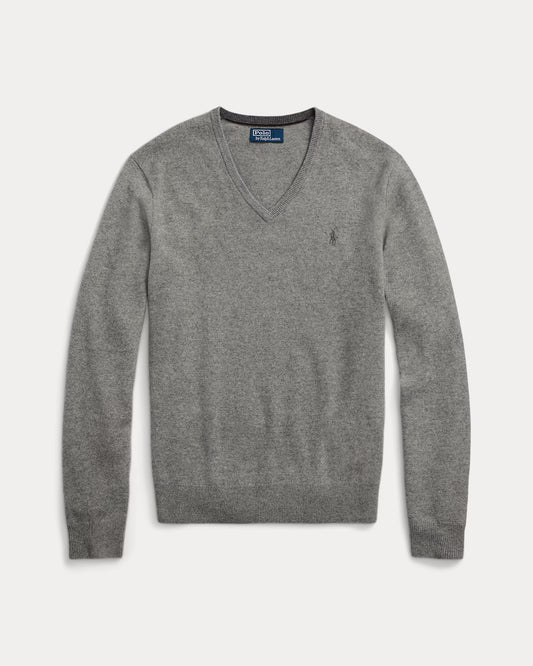 Men's 100% Cashmere Ralph Lauren V-Neck Sweater (Grey)