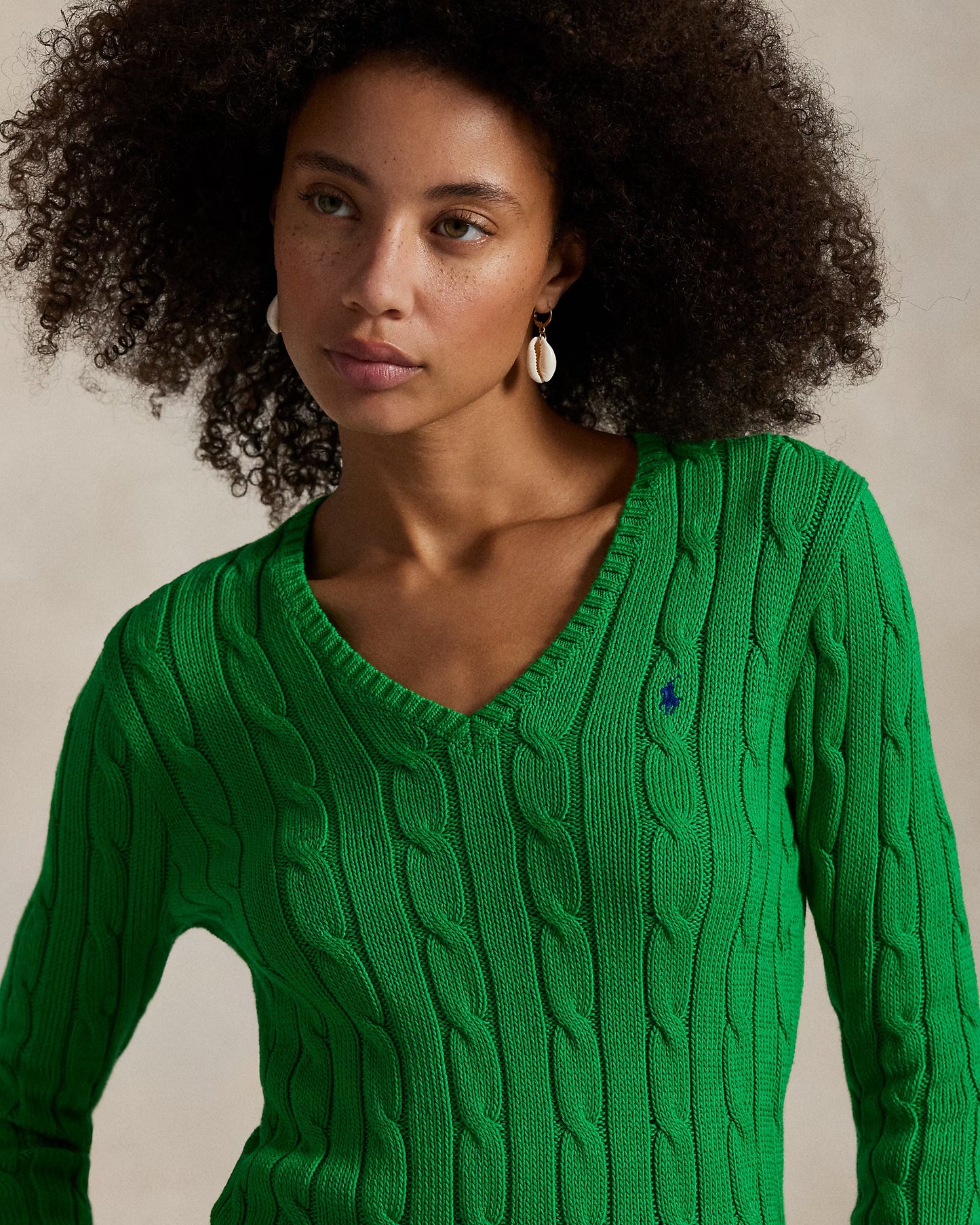 Women's Ralph Lauren Cable-Knit V-Neck Sweater (Green)