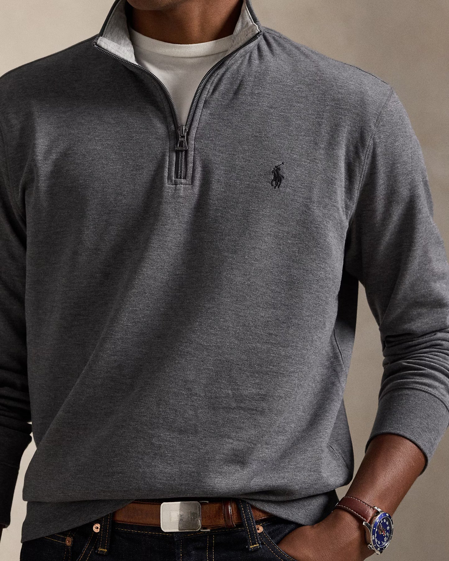 Men's 100% Cashmere Ralph Lauren Quarter-Zip Sweater (Dark Grey)