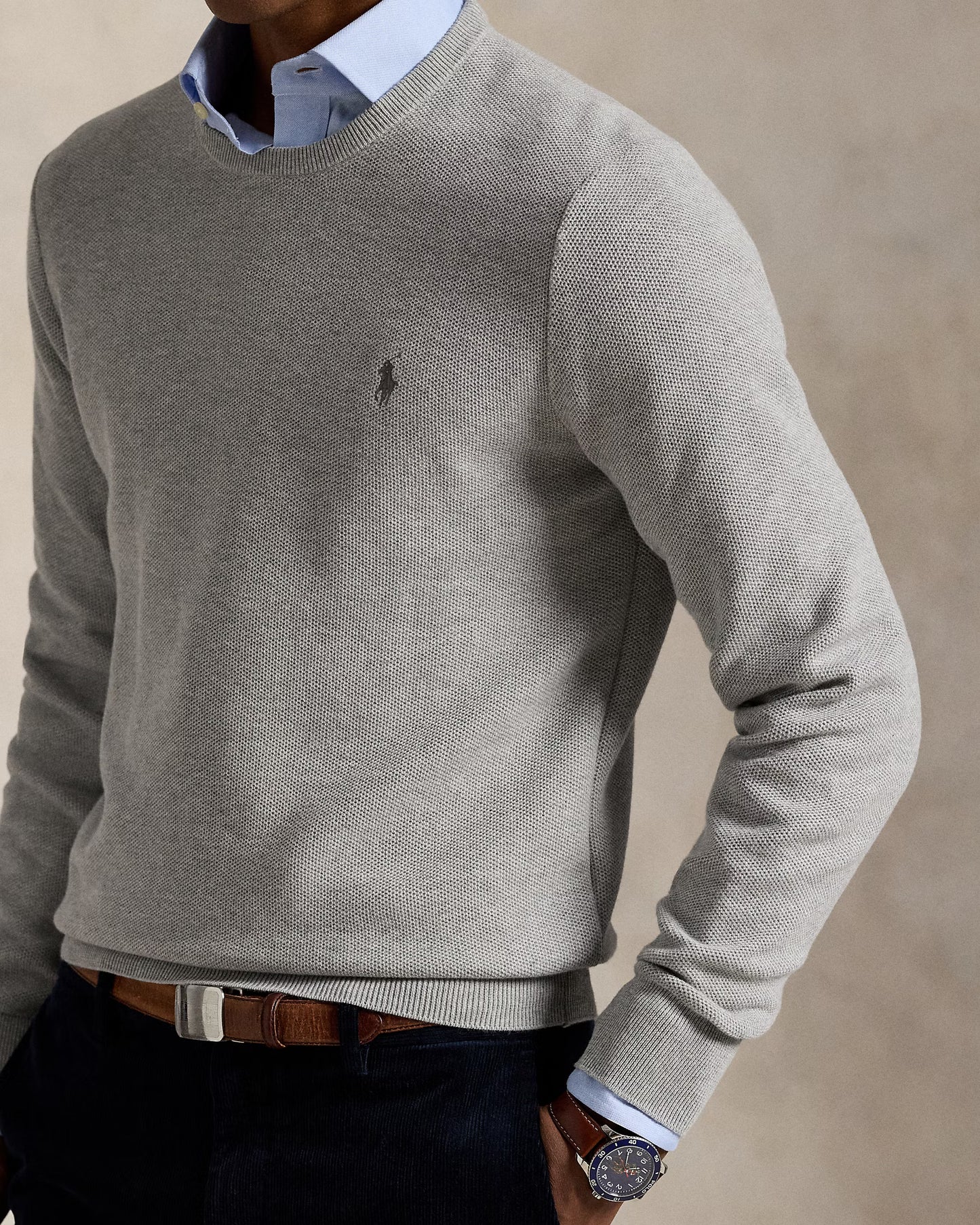 Men's 100% Cashmere Ralph Lauren Crewneck Sweater (Grey)
