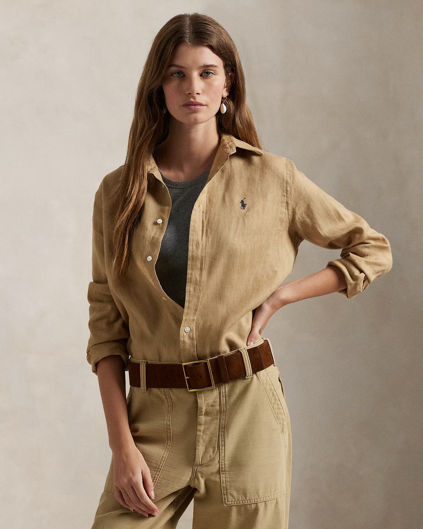Women's Ralph Lauren Linen Shirt (Brown)