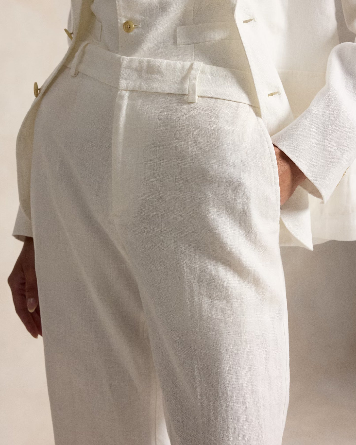Women's Ralph Lauren Button Linen Pants (White)