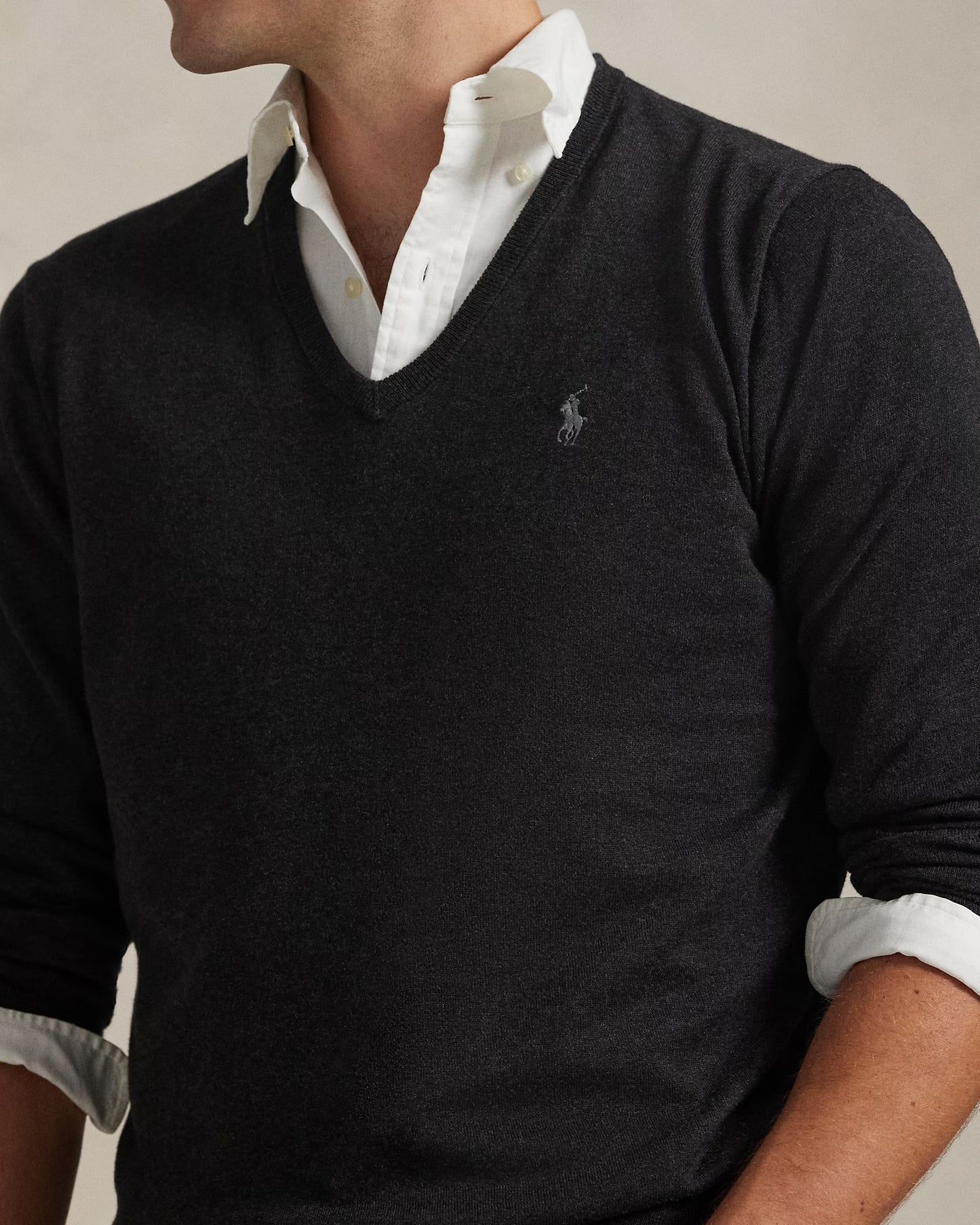 Men's 100% Cashmere Ralph Lauren V-Neck Sweater (Dark Grey)