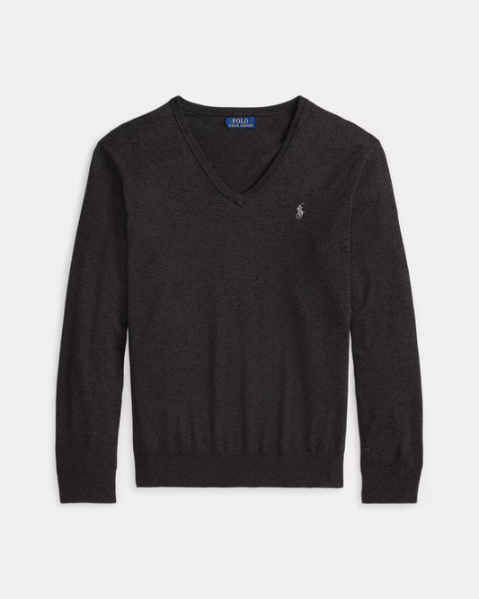 Men's 100% Cashmere Ralph Lauren V-Neck Sweater (Dark Grey)