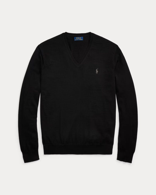 Men's 100% Cashmere Ralph Lauren V-Neck Sweater (Black)