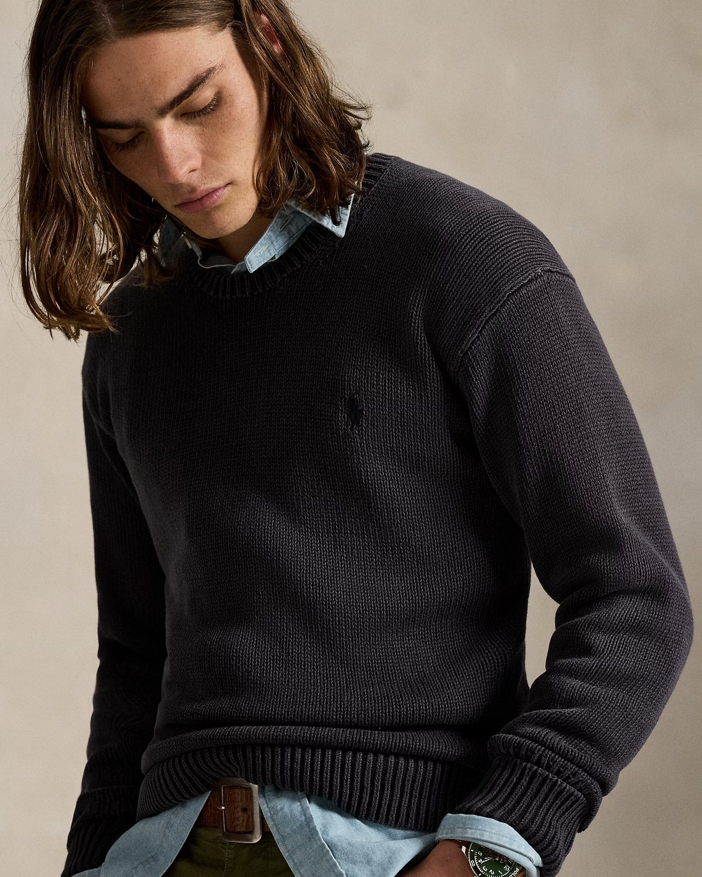 Men's 100% Cashmere Ralph Lauren Crewneck Sweater (Dark Grey)