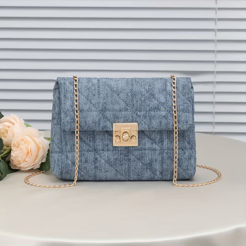 Women's Lock Chain Bag (Blue)