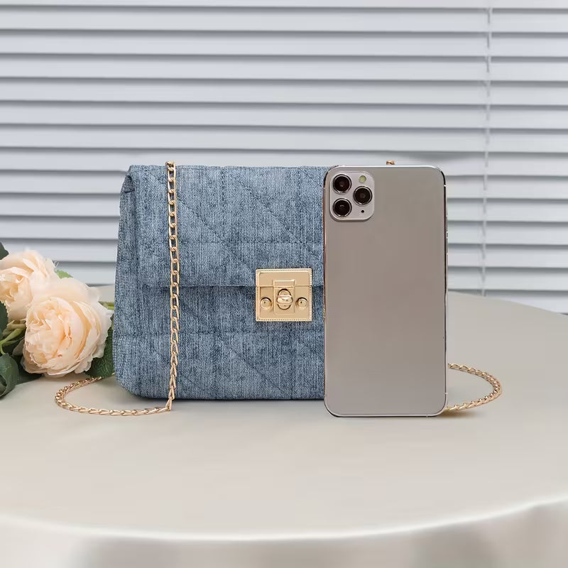Women's Lock Chain Bag (Blue)