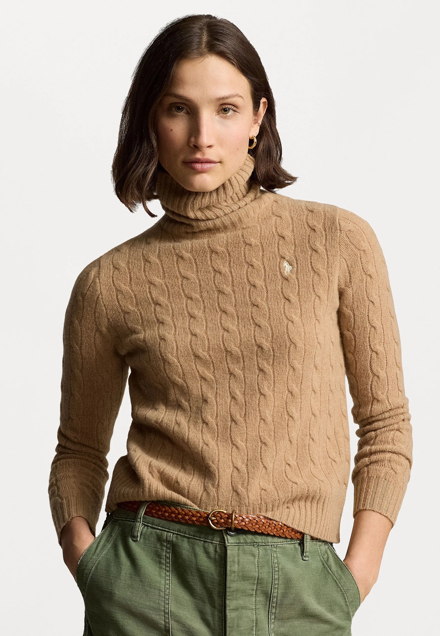 Women's Ralph Lauren Cable-Knit Turtleneck Sweater (Brown)