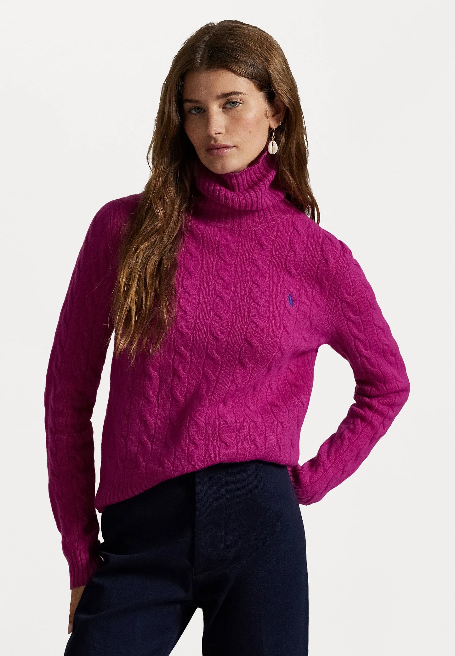 Women's Ralph Lauren Cable-Knit Turtleneck Sweater (Pink)