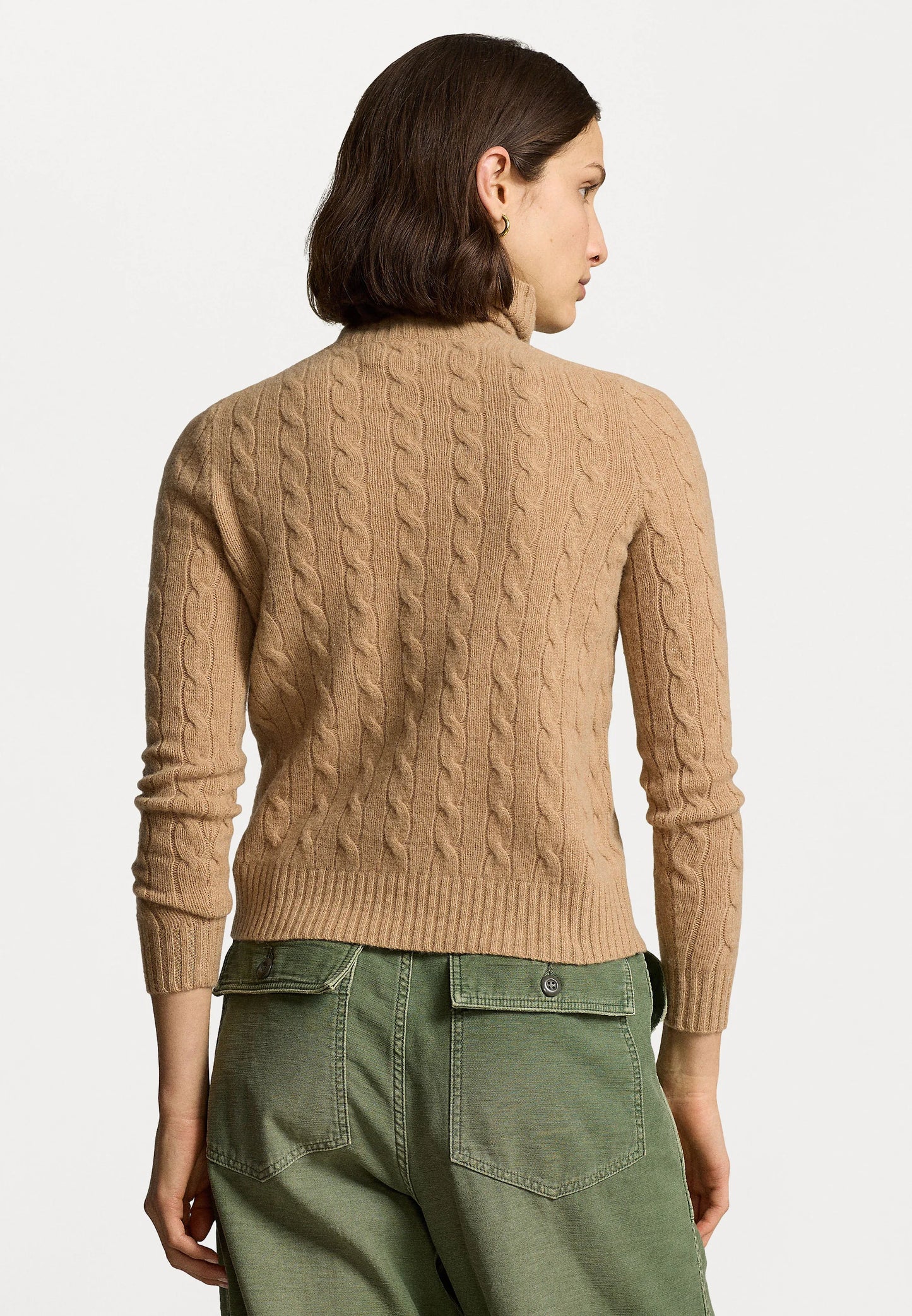 Women's Ralph Lauren Cable-Knit Turtleneck Sweater (Brown)