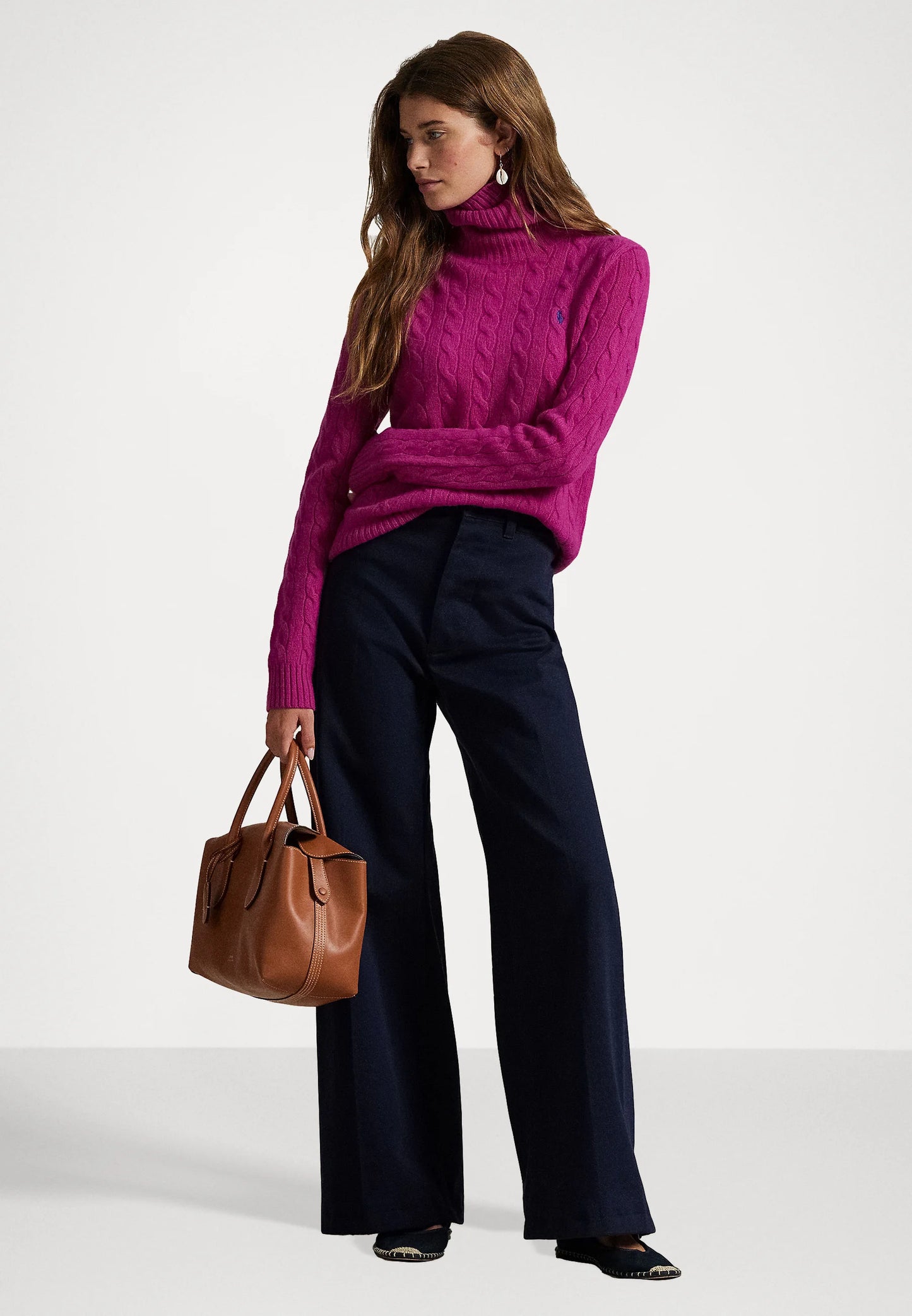 Women's Ralph Lauren Cable-Knit Turtleneck Sweater (Pink)