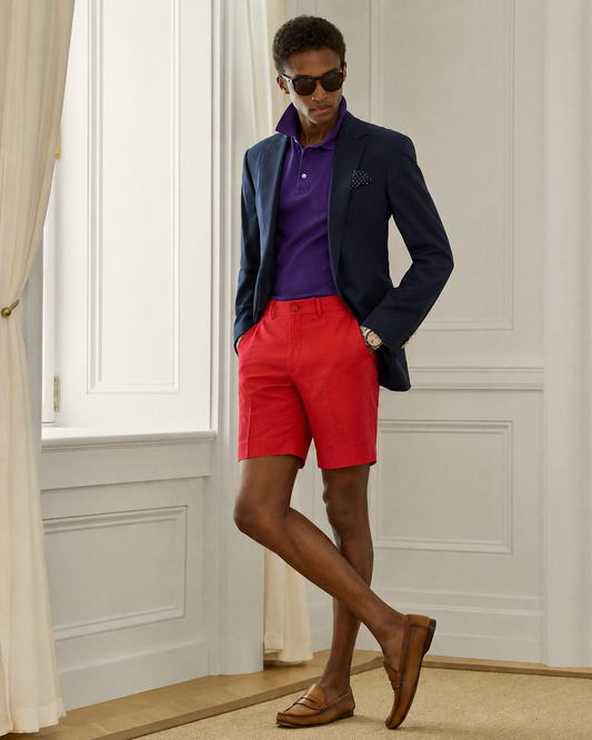 Men's Ralph Lauren Button Linen Shorts (Red)