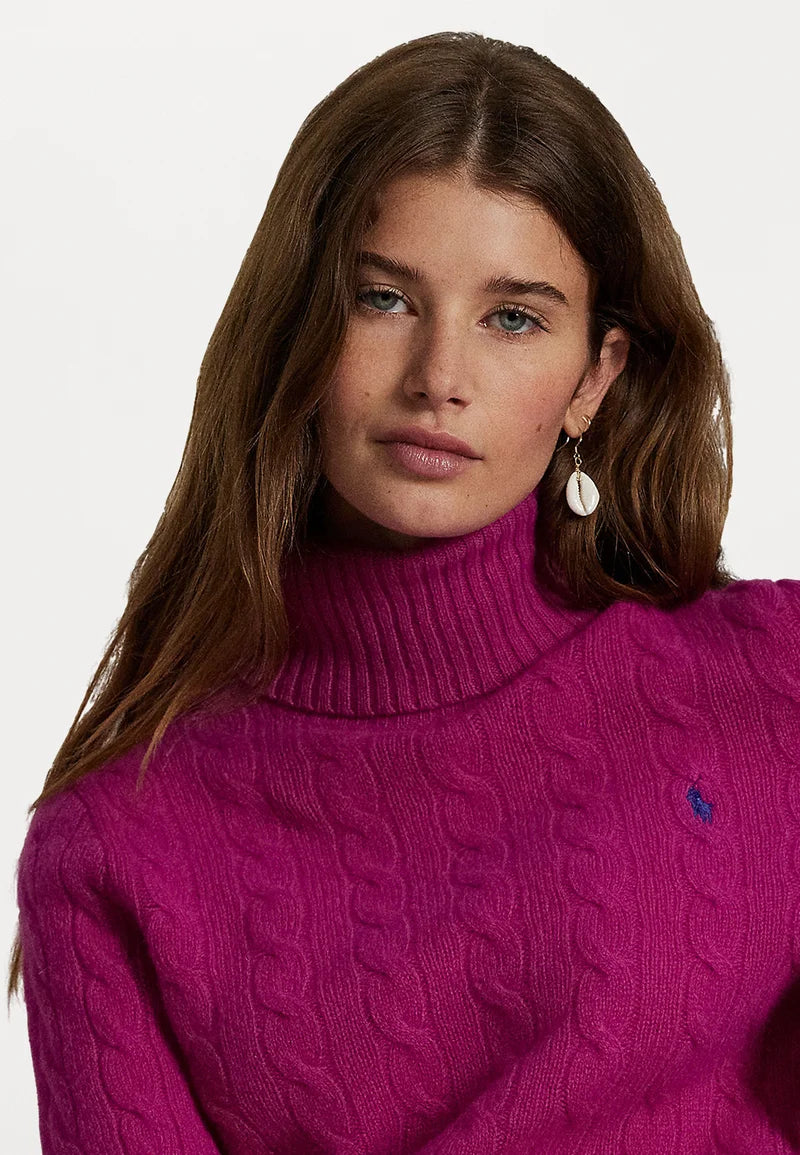 Women's Ralph Lauren Cable-Knit Turtleneck Sweater (Pink)