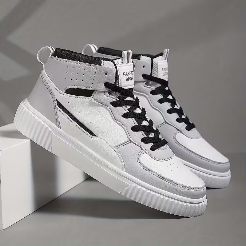 Men's High-Top Sneakers (White & Grey)