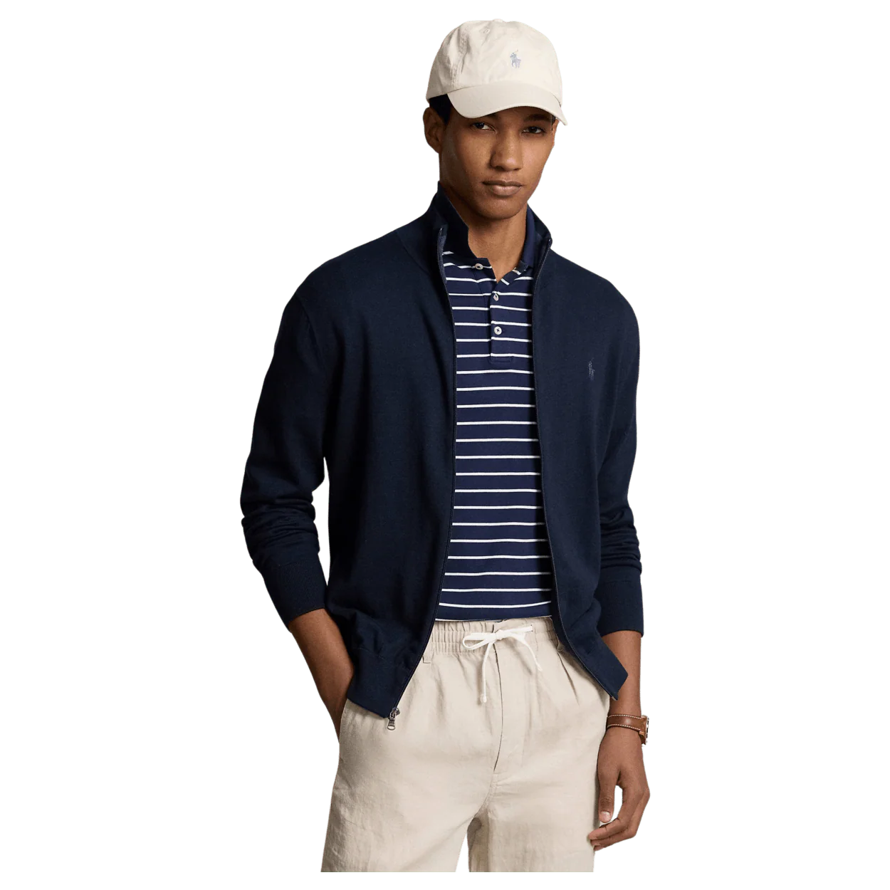 Men's 100% Cashmere Ralph Lauren Full-Zip Sweater (Navy Blue)