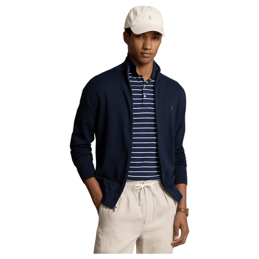 Men's 100% Cashmere Ralph Lauren Full-Zip Sweater (Navy Blue)