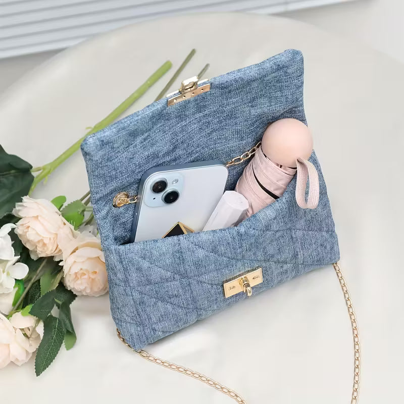 Women's Lock Chain Bag (Blue)