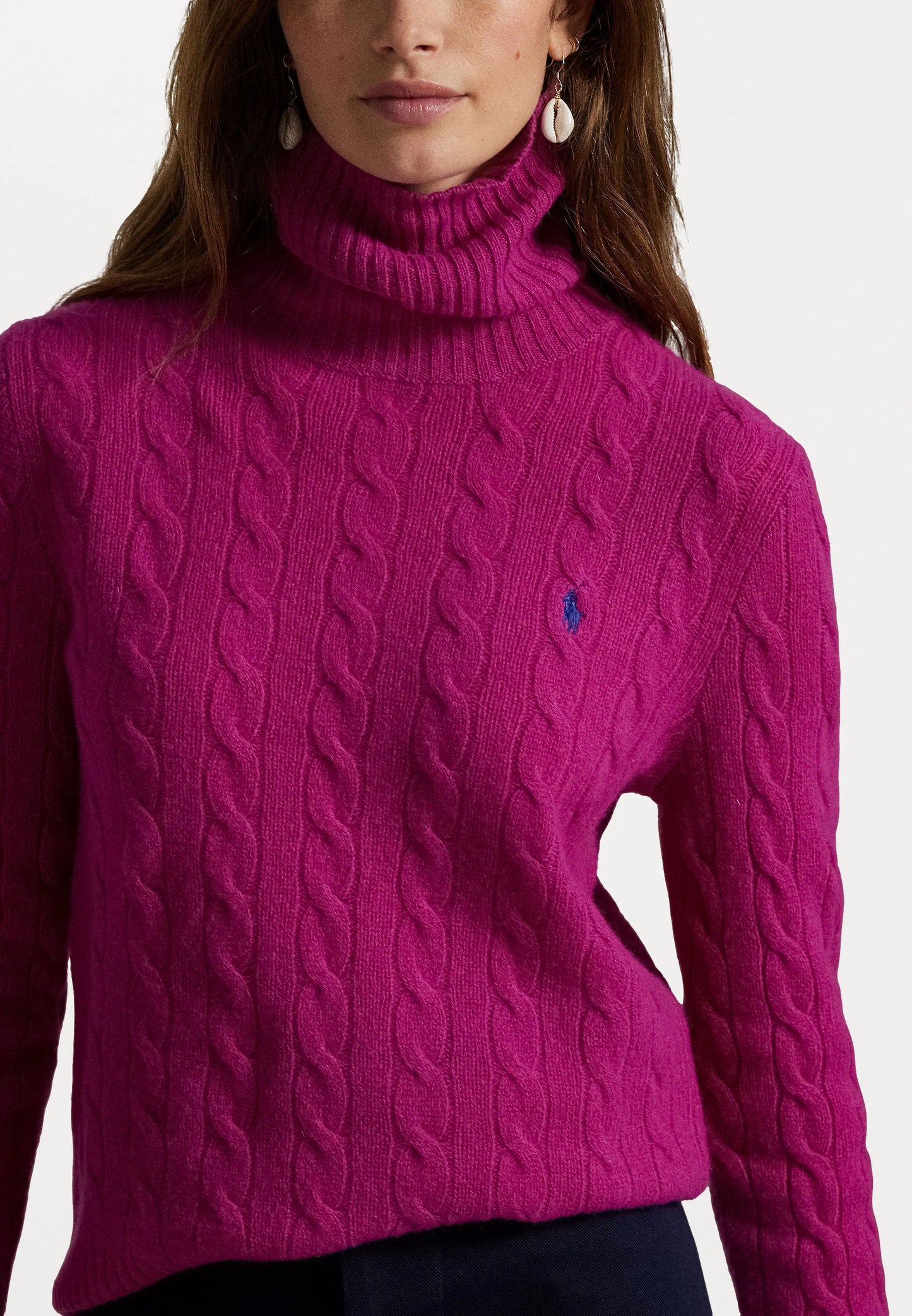 Women's Ralph Lauren Cable-Knit Turtleneck Sweater (Pink)