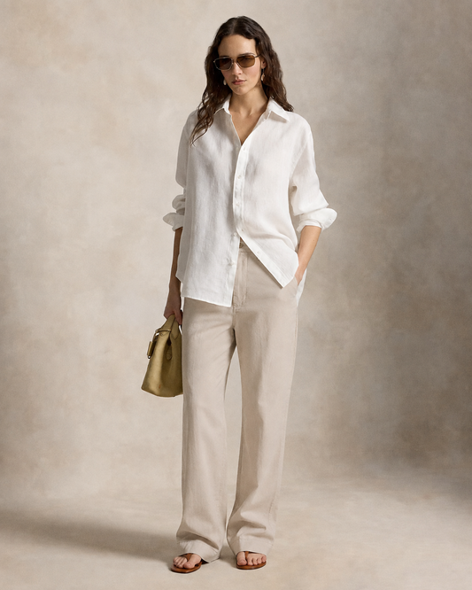 Women's Ralph Lauren Button Linen Pants (Beige)