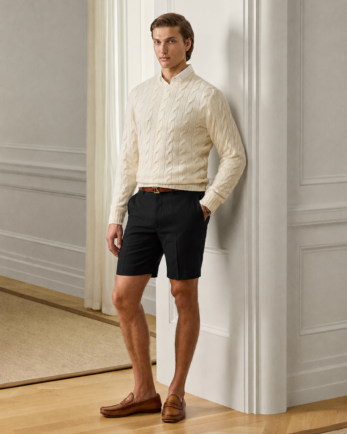 Men's Ralph Lauren Button Linen Shorts (Black)