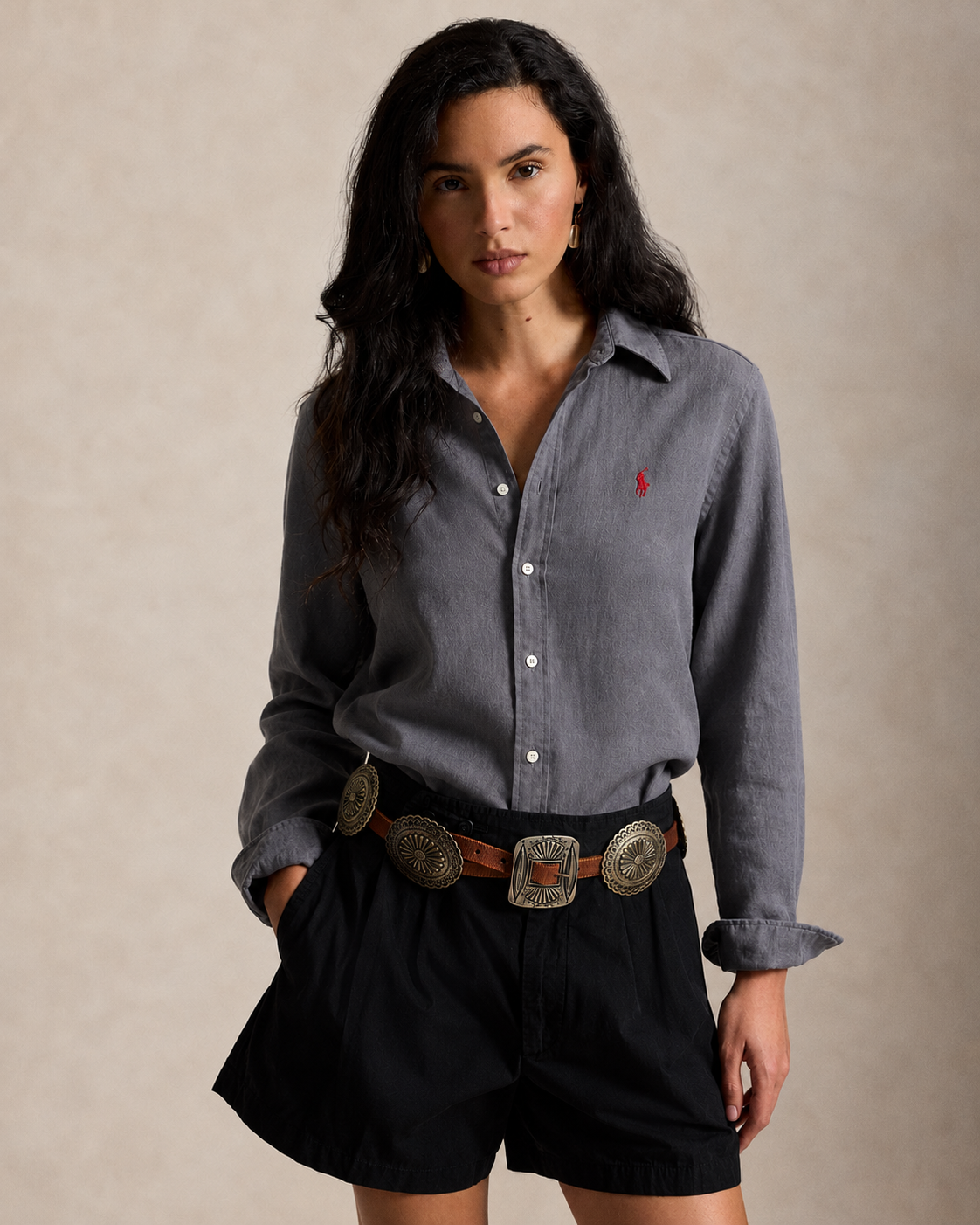 Women's Ralph Lauren Linen Shirt (Dark Grey)