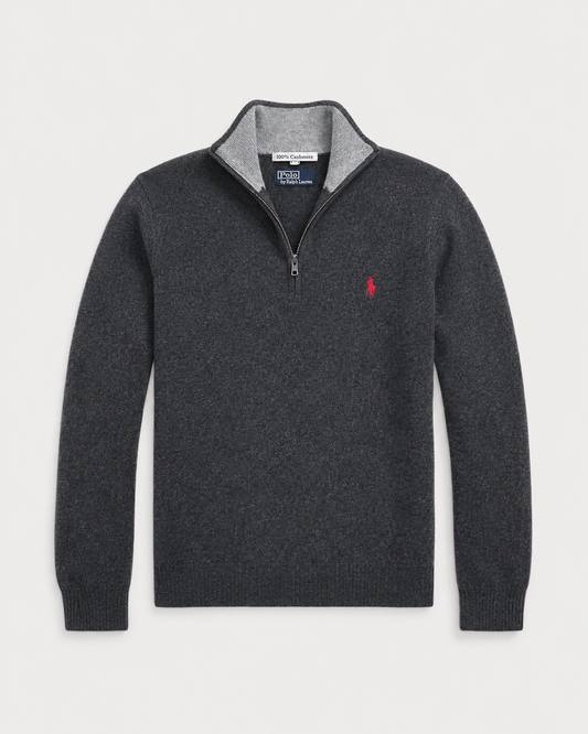 Ralph Lauren Cashmere Quarter-Zip Sweater (Dark Grey)