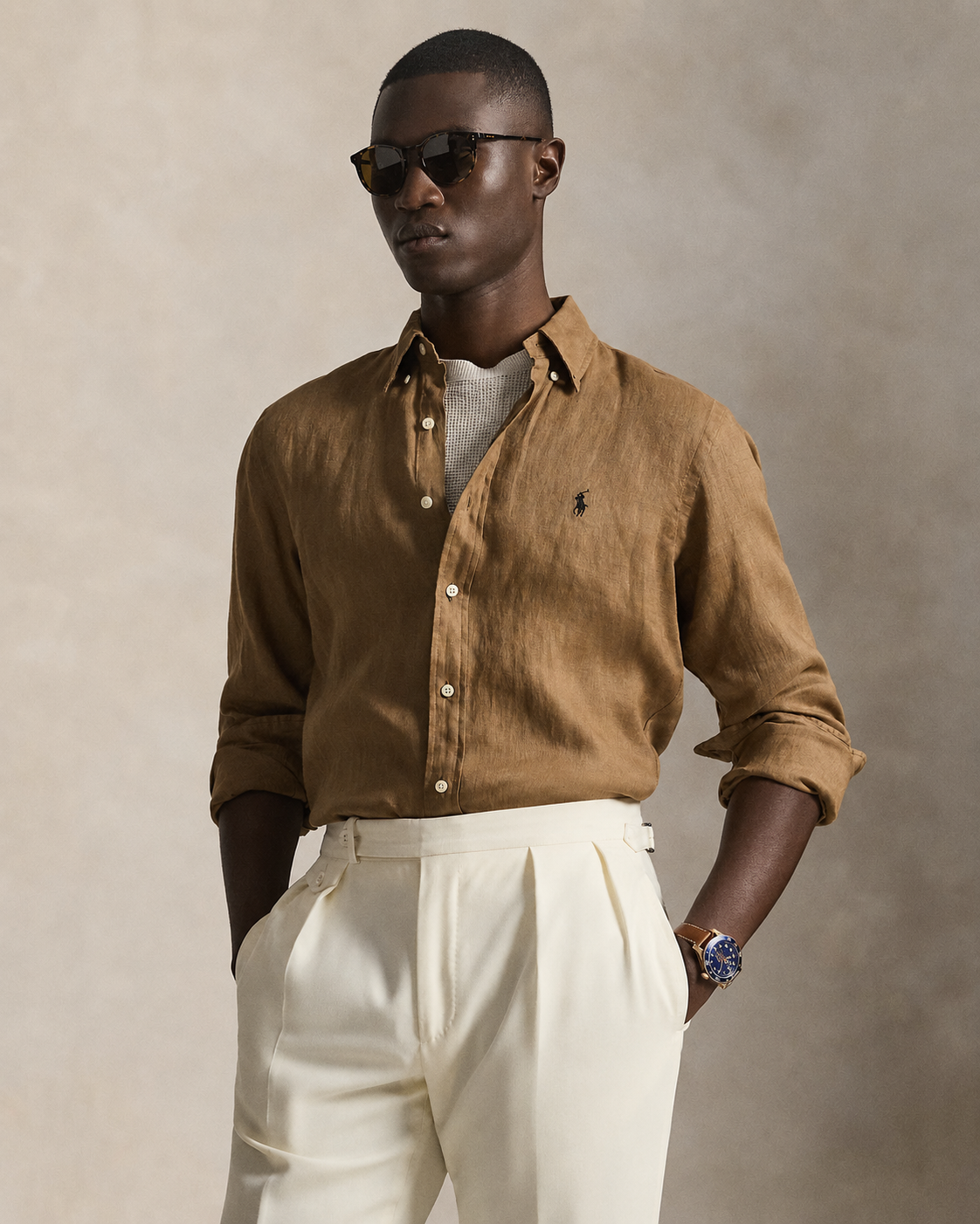 Men's Ralph Lauren Linen Shirt (Brown)