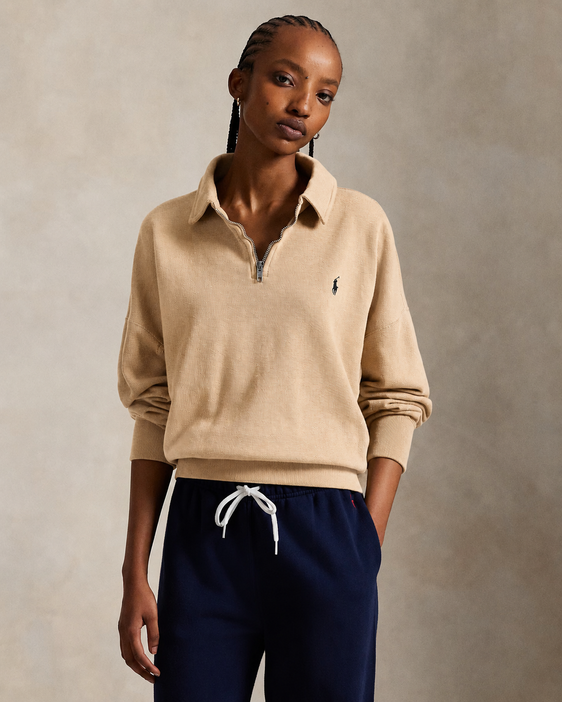 Women's Ralph Lauren Quarter-Zip Sweater (Beige)