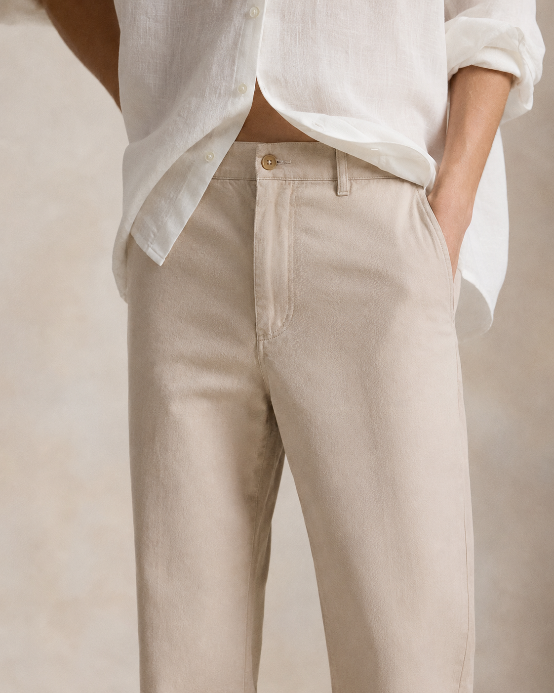 Women's Ralph Lauren Button Linen Pants (Beige)