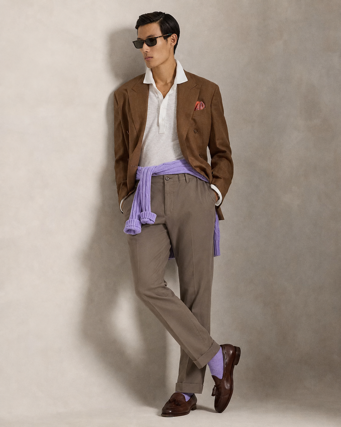 Men's Ralph Lauren Button Linen Pants (Khaki)