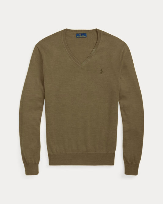 Men's 100% Cashmere Ralph Lauren V-Neck Sweater (Khaki)