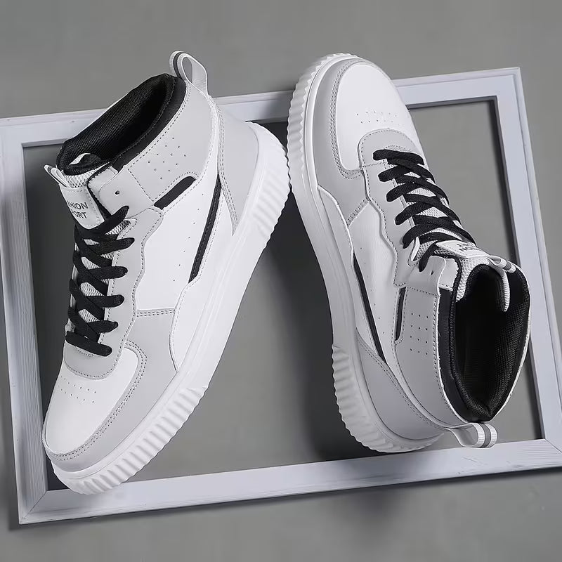 Men's High-Top Sneakers (White & Grey)