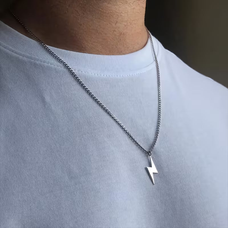 Men's Lightning Bolt Necklace (Silver)
