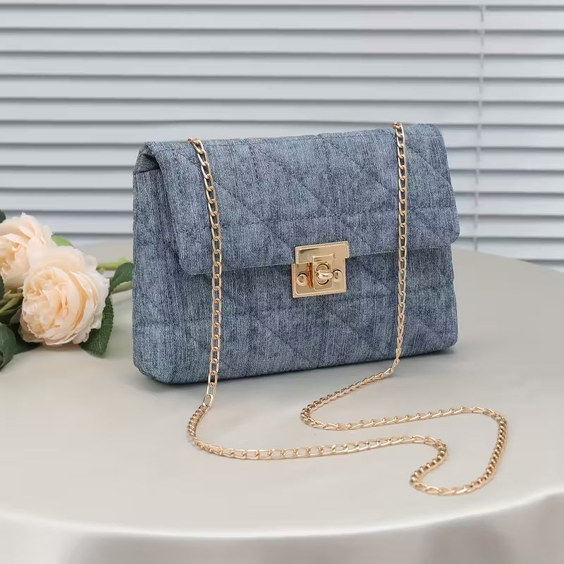 Women's Lock Chain Bag (Blue)