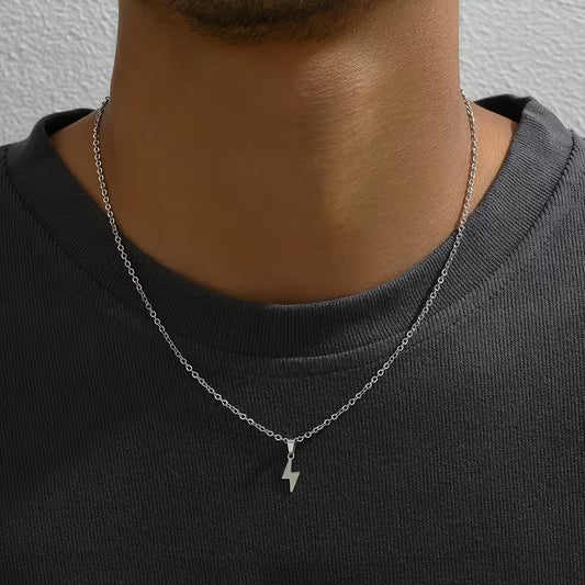 Men's Lightning Bolt Necklace (Silver)
