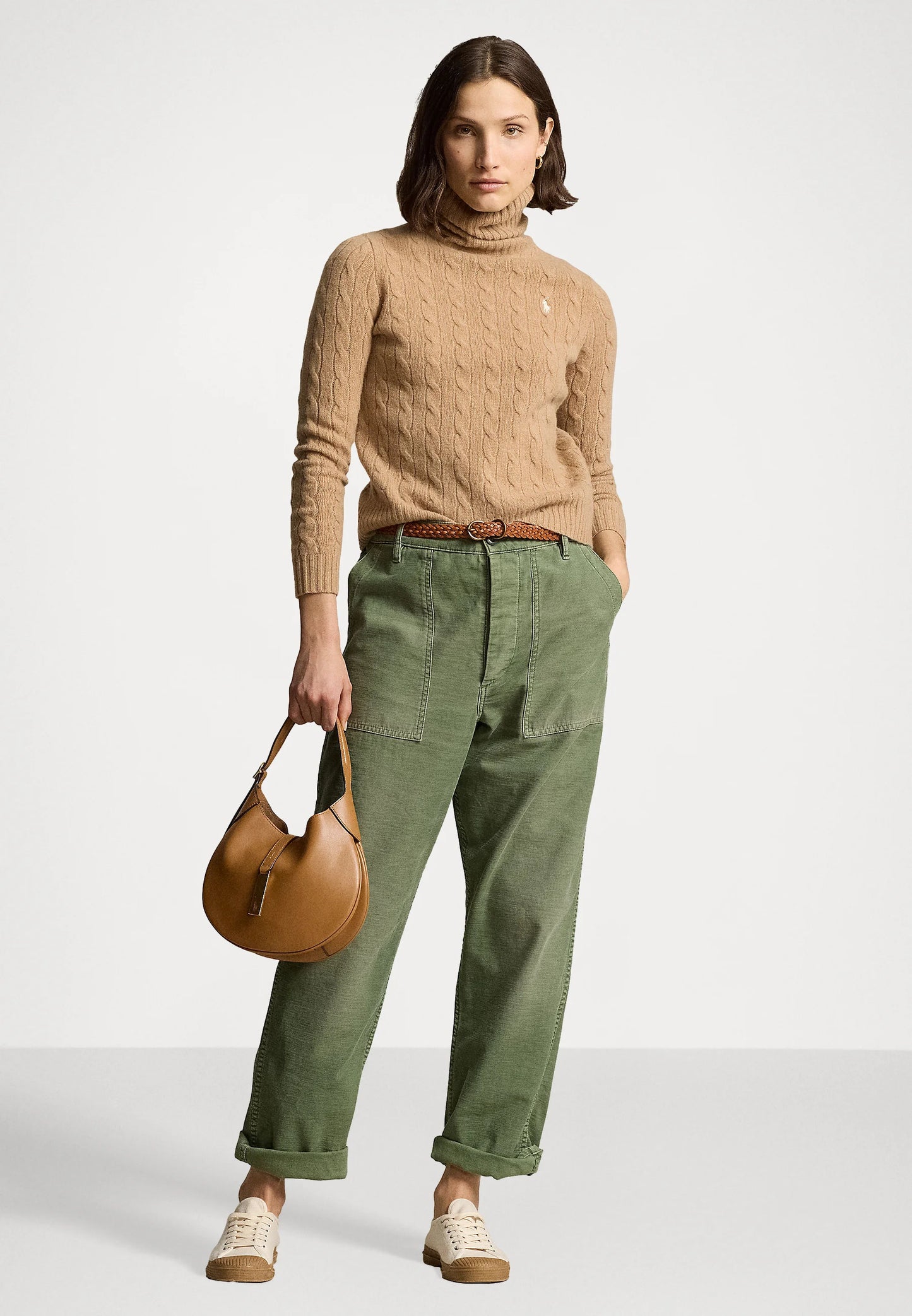 Women's Ralph Lauren Cable-Knit Turtleneck Sweater (Brown)