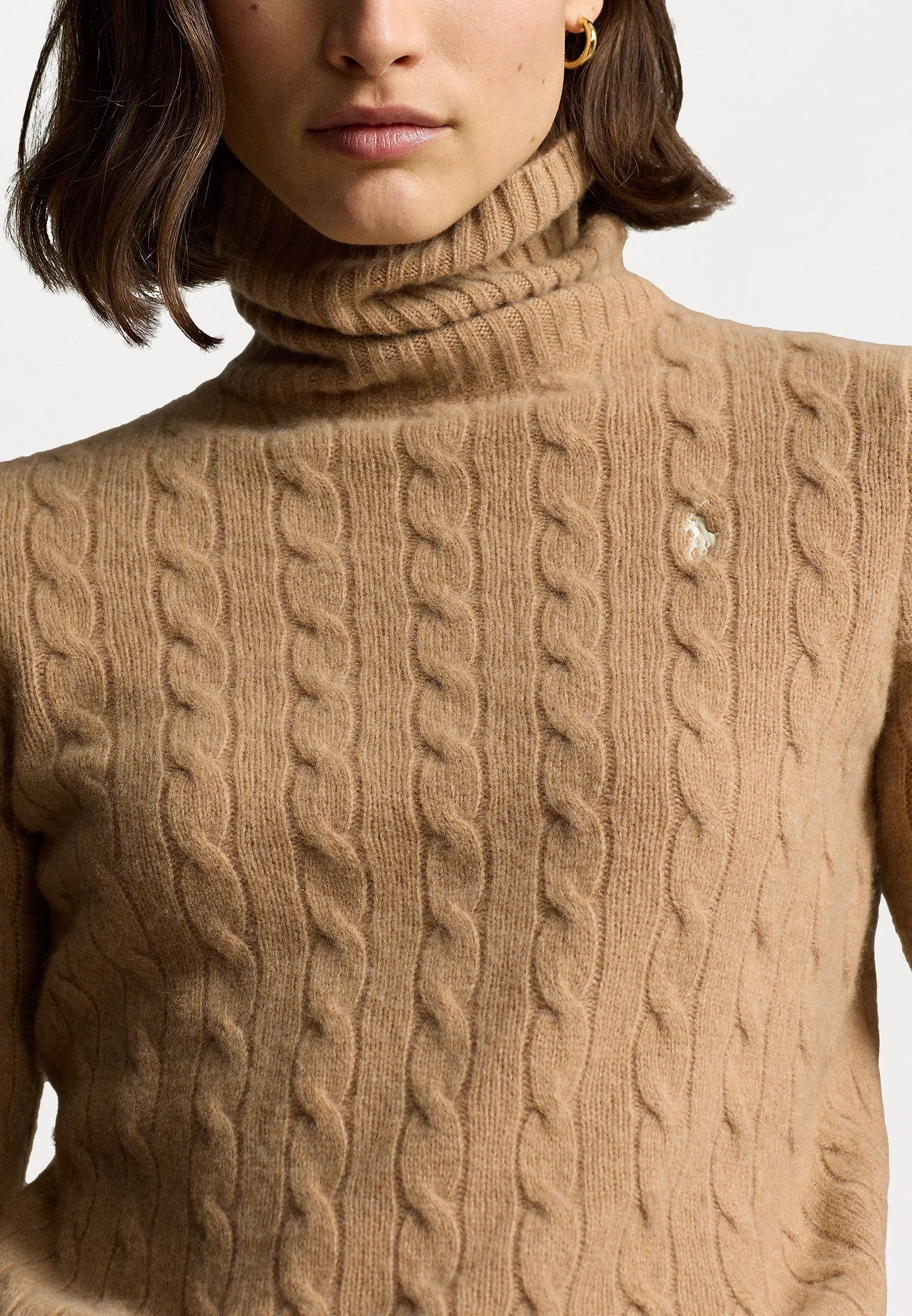 Women's Ralph Lauren Cable-Knit Turtleneck Sweater (Brown)