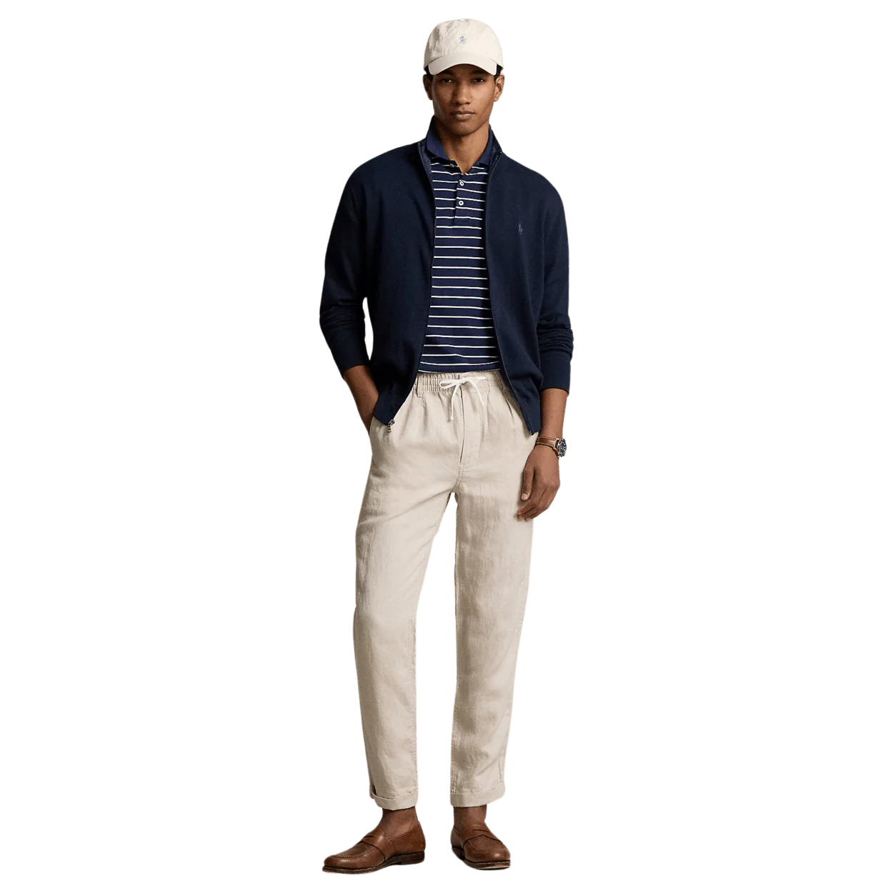 Men's 100% Cashmere Ralph Lauren Full-Zip Sweater (Navy Blue)