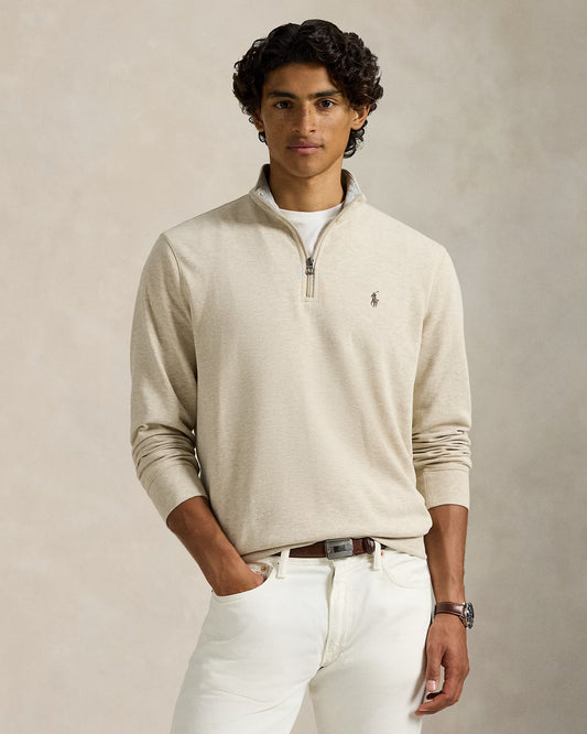 Men's 100% Cashmere Ralph Lauren Quarter-Zip Sweater (Beige)